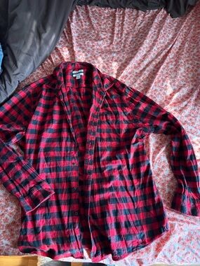 Men's Red and Black Plaid Flannel Shirt